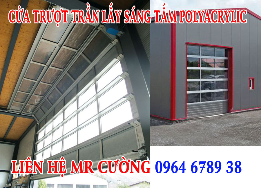 Cửa trượt trần lấy sáng bằng tấm polyacrylic cho kho xưởng
